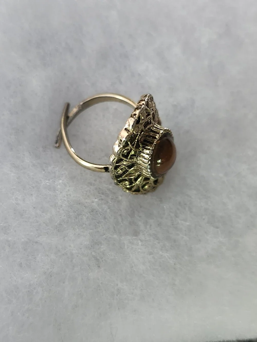 Vintage Filigree Oval Ring with Amber Cabochon